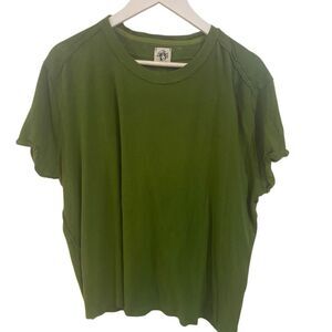 We the free short sleeve, small green linen blend blouse exposed hems boy friend